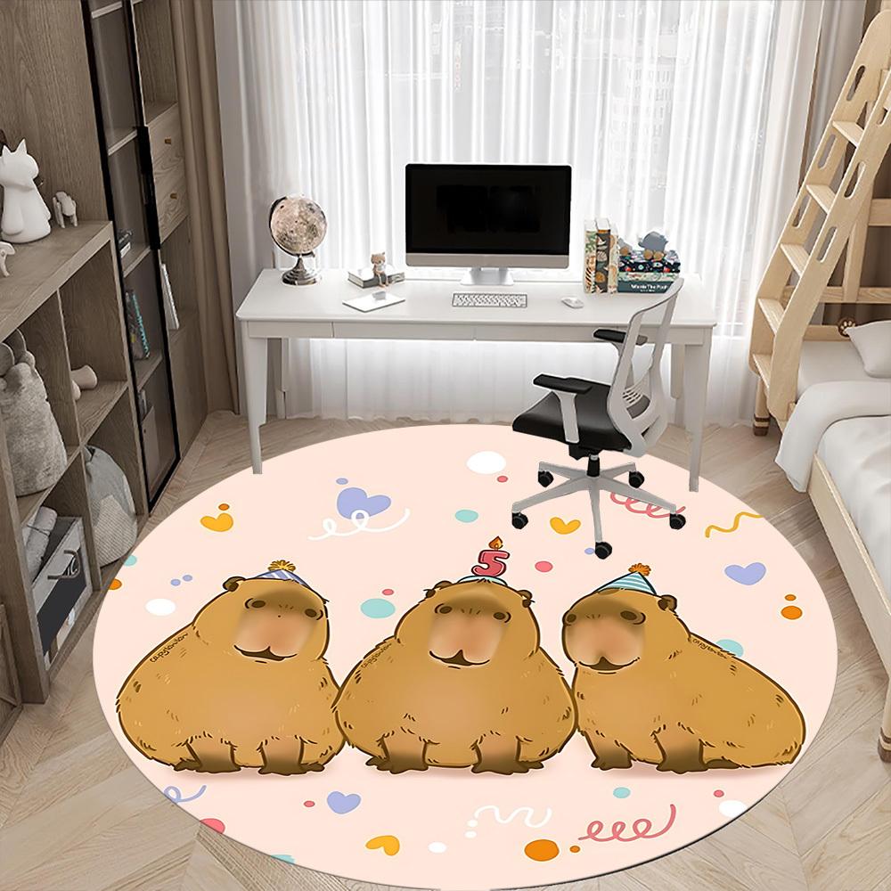 1pc Capybara PartyChair Carpet for Office, Indoor Non-Slip Washable Polyester Fiber Carpet, Mat For Office, Machine Washable