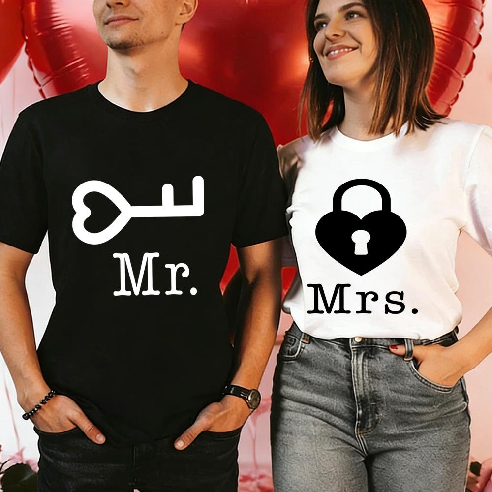 Забавная футболка с принтом Замок и Ключ для пары, matching t-shirt, Мужская Женская, Футболка на годовщину свадьбы, Модная, с коротким рукавом, Подарок на День Святого Валентина, Streetwear