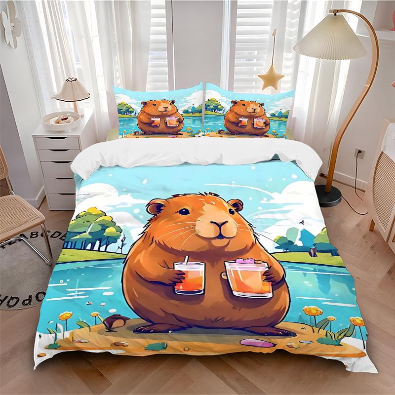 3pcs Anime Hamster Bedding Set - Includes One Quilt Cover and Two Pillowcases (No Core) - Perfect for Bedroom and Guest Room Decoration, Festive Gift,