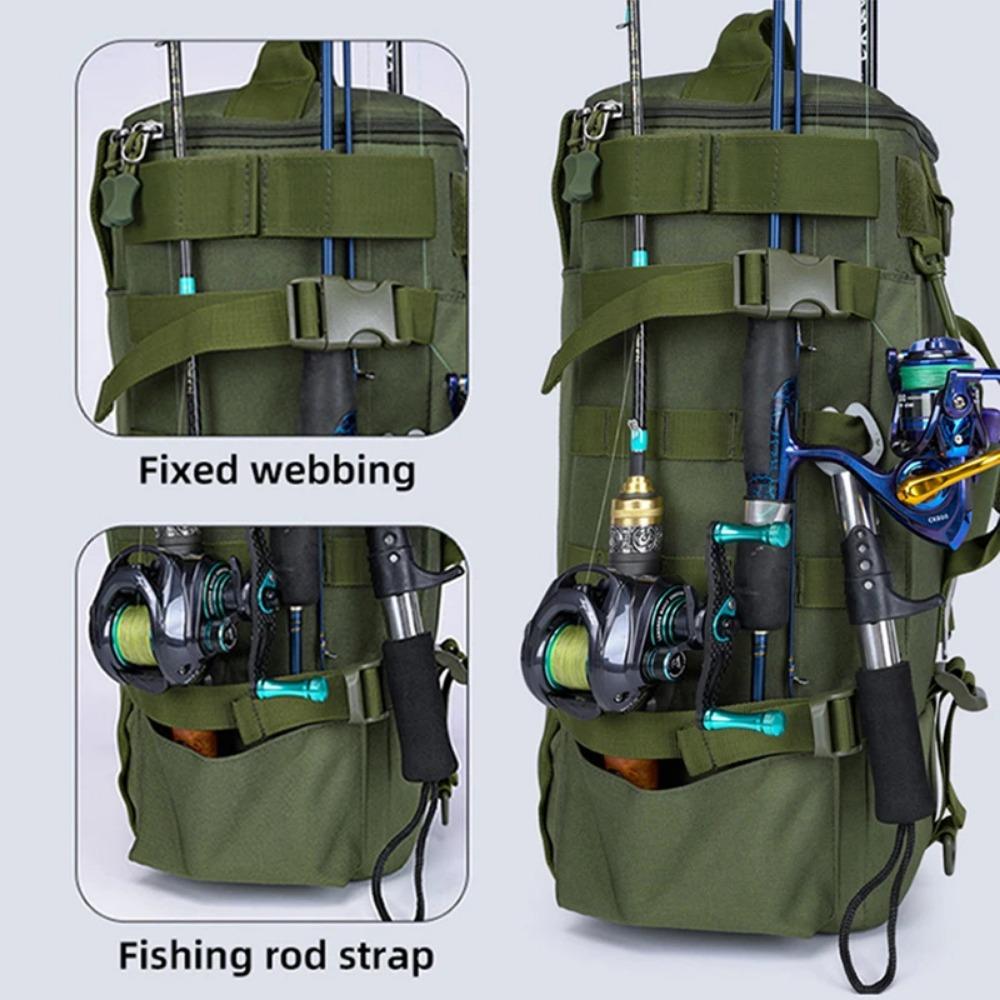 Multifunctional Tactical Fishing Tackle Bag With Rod Holders Fish Equipment Storage Camping Outdoor Large Capacity Backpack