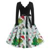 Женское модное ретро платье с длинным рукавом, квадратным вырезом, рождественским принтом, вечернее платье