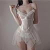 Sexy Lingerie Black Lace Short Nightdress Women Perspective Underwear Suspender Slim Dress Lolita Exotic Costume For Sex Suit