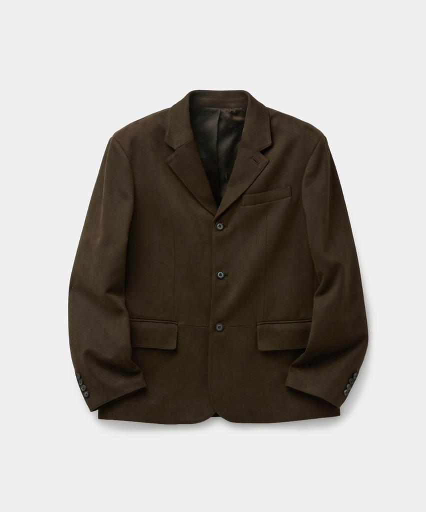 Coor Faux Suede Three-Button Blazer (Dark Brown)