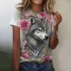 Женские футболки с 3D-принтом волка, летняя мода, футболка с животным, короткий рукав, круглый вырез, хип-хоп футболка, одежда большого размера для женщин, рубашка
