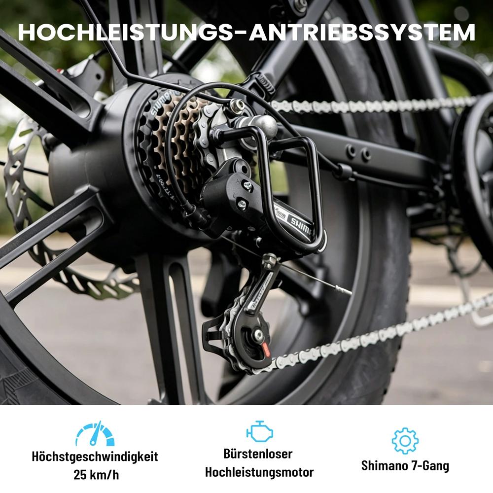 Electric Bicycle Kingbll Literide 500W Motor 20" Fat Tire City Foldable E-Bike 48V 13.5Ah Dual Disc Brakes 7 Speed Max Load 150Kg