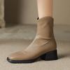 Микрофибра Осенне-зимняя обувь Толстый средний каблук Размер 43 Ботинки челси Абрикосовые Ботильоны на молнии