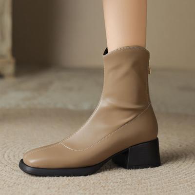 Микрофибра Осенне-зимняя обувь Толстый средний каблук Размер 43 Ботинки челси Абрикосовые Ботильоны на молнии