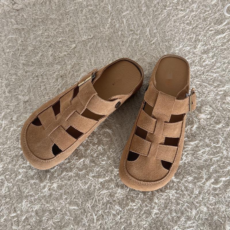 Boken Bag Head Slippers Women's Spring Outer Wear Hollow Sandals Women's Summer New Flat-bottomed Bag Head Slippers