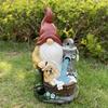 Solar Pumping Gnome Figurine with Light Washing Dog Dwarf Elf Resin Statue Sculpture Outdoor Garden Porch Yard Lawn Decoration Ornament