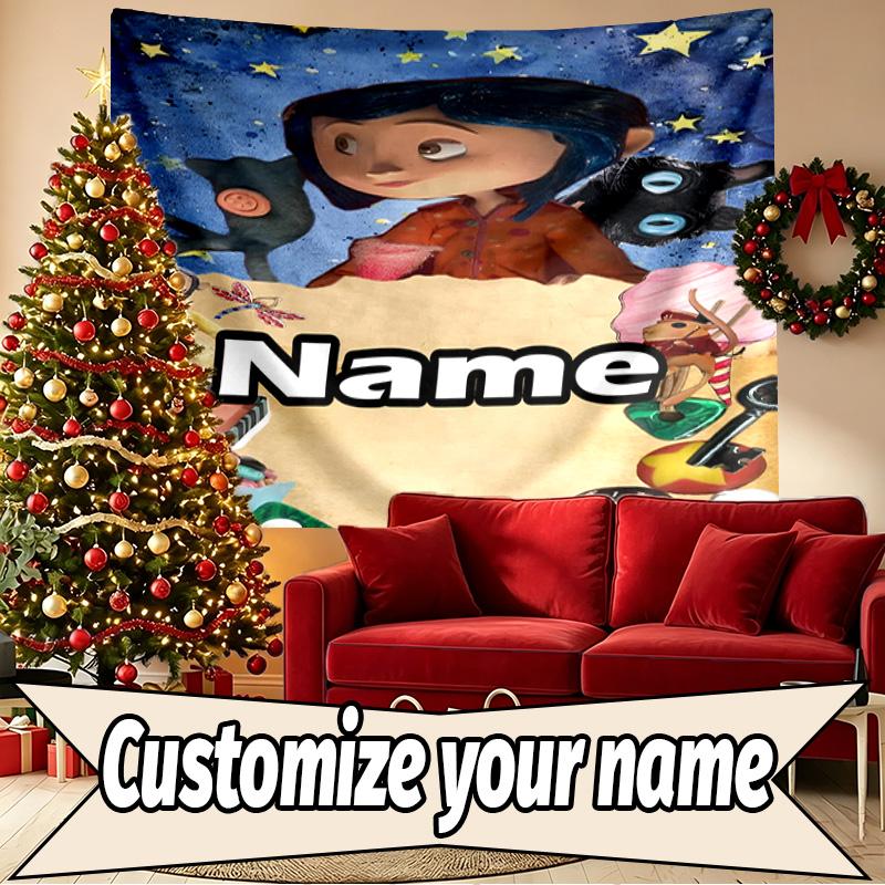 Custom Name Personalized Coraline Print Tapestry, Wall Art Decor, Bedroom, Dorm, Apartment, LivingRoom, Party Backdrop, Gift for Birthday