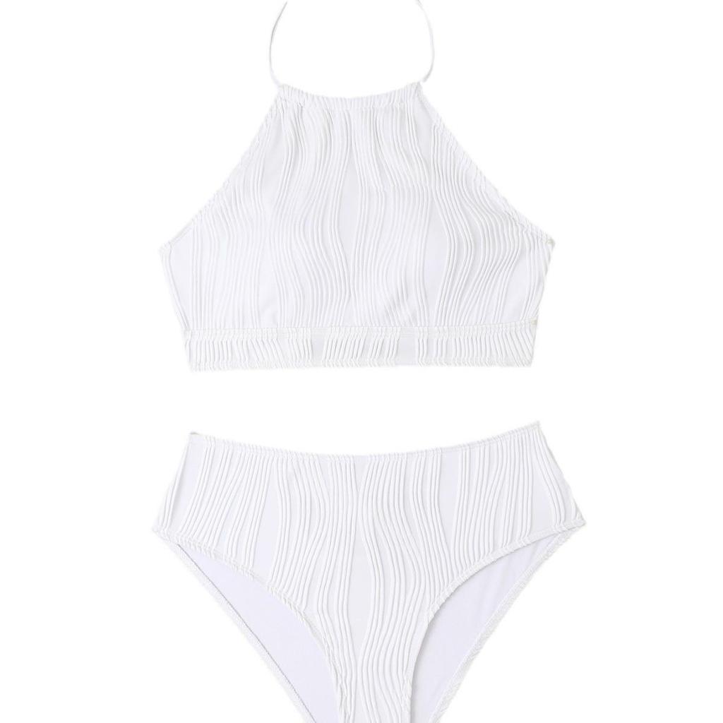 2024 European & American Solid Color High Waist Split Bikini Swimsuit for Women