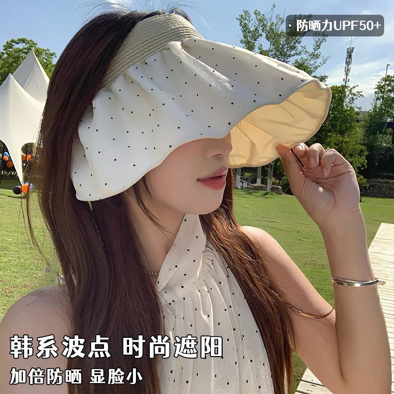 Плиссированная шляпа-цилиндр в горошек женская летняя с широкими полями, защищающая от ультрафиолета, солнцезащитная шляпа, уличная маска для лица, солнцезащитная шляпа