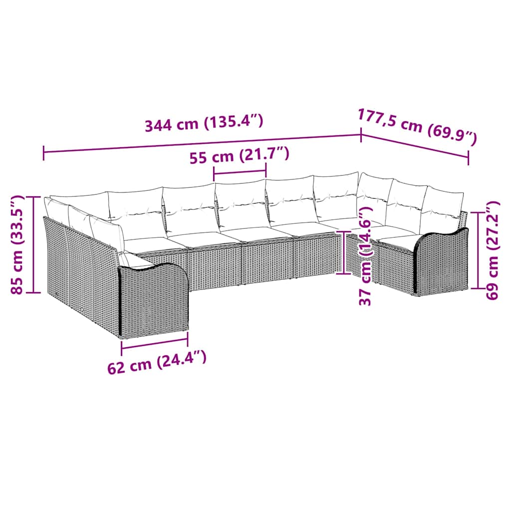 Garden Sofa Set Brown 344 x 177.5 x 85 cm Poly Rattan