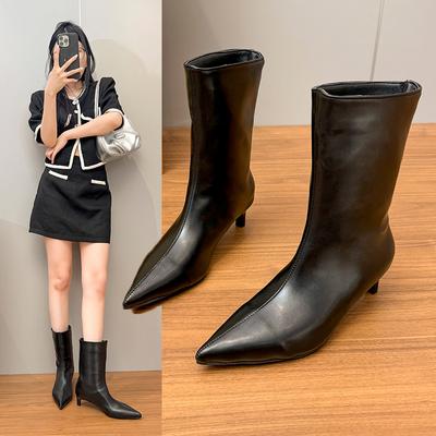 Модные Новые Сексуальные Туфли-лодочки с Острым Носком и Высоким Каблуком, Роскошные Женские Высокие Сапоги, Зимние Дизайнерские Сапоги до Середины Икры, Снежные Сапоги из Мягкой Кожи, Готические Сапоги, Туфли для Платья