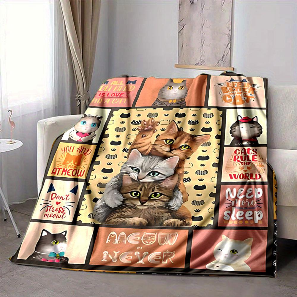1pc Cat-themed posters Blanket - Perfect Gift for Birthdays, Christmas & Halloween- Soft, Warm & Versatile yy250909192