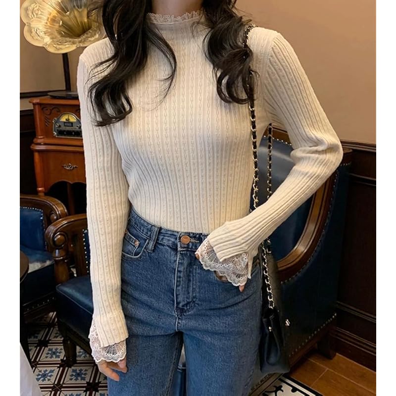 [TASOGARA] knit tops ladies inner sweater spring autumn winter high neck cashmere touch Convenient to layer Easy to mix and match Dress slimmer Plain