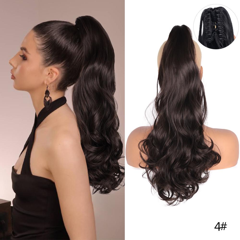 22" Ponytail Extension Claw Long Thick Wavy Curly Jaw Clip In Fake Pony Tails Soft Natural Looking Synthetic Hairpiece For Women