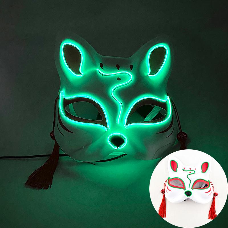 Halloween Luminous LED Mask Japanese Neon Cat Fox Face Cosplay Mask Glow In Dark Masquerade Adult Headgear Mask For Party