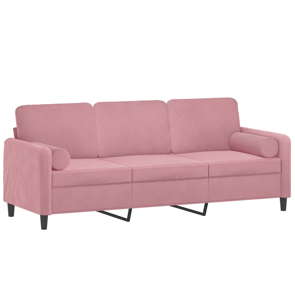 Vidaxl 3-Osobowa Sofa Z Poduszkami, Różowa, 180 Cm, Aksamit