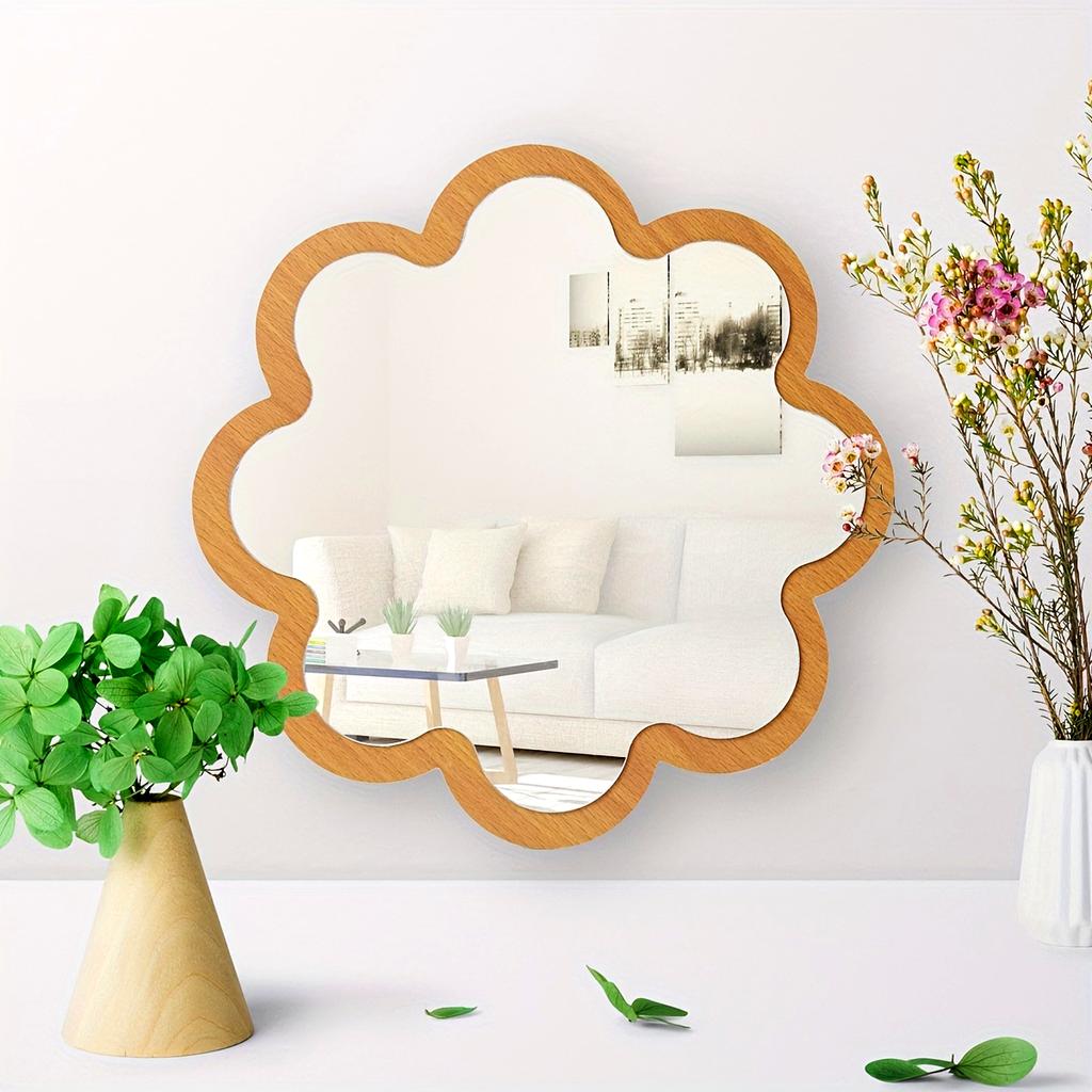 Wooden Cloud-Shaped Wall Mirror: Decorative, Vertical, and No Electricity Required