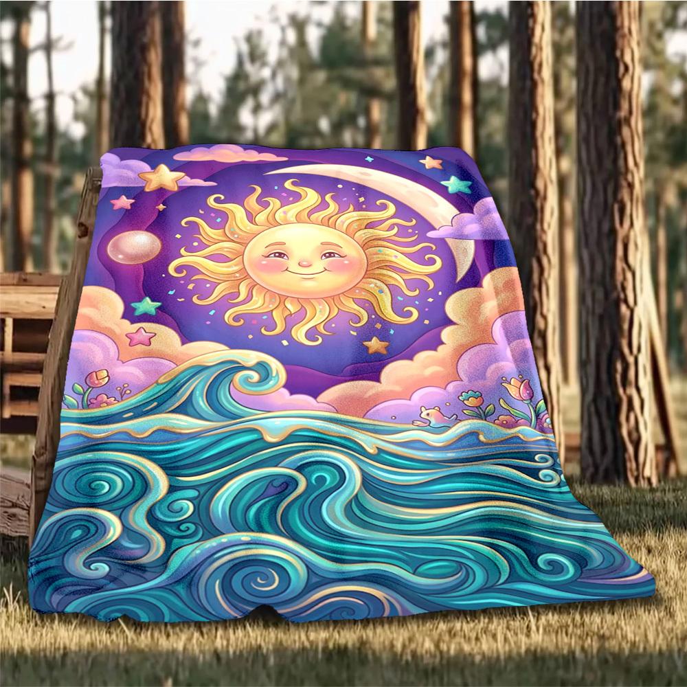 1pc Sun OceanOutdoor Blanket, Soft And Comfortable Blanket, Casual Warm Outdoor Blanket, Good Birthday Gift yy260328083