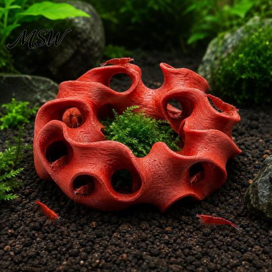 Fish Tank Decorative Ornaments 3D Printed Aquarium Hideout Cave, Wavy Hollow Ring Shrimp Shelter, Landscape Accessories Breeding Hiding Hole
