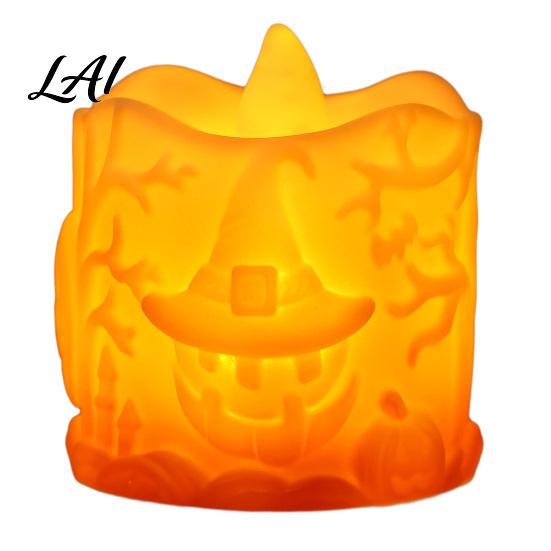 Vintage Style Pumpkin Lantern Halloween LED Candle Flameless Electronic Tealight Embossed Resin Lantern Warm Yellow Lamp Spooky Table Decor