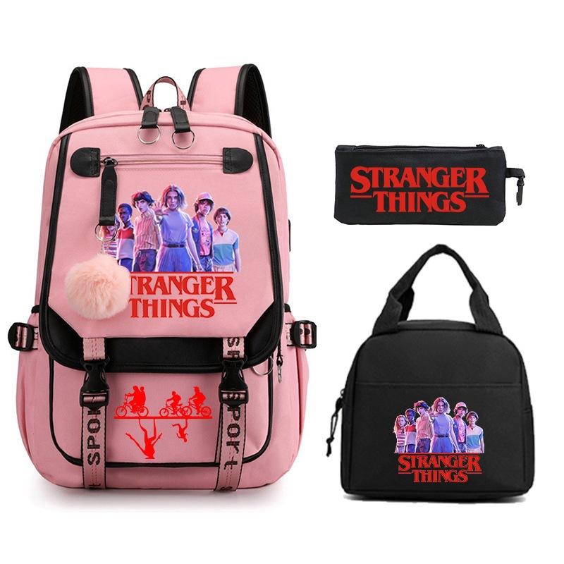 Модный Детский Рюкзак Stranger Things Комбинация Три Предмета Универсальный Для Мальчиков и Девочек Студенческая Школьная Сумка
