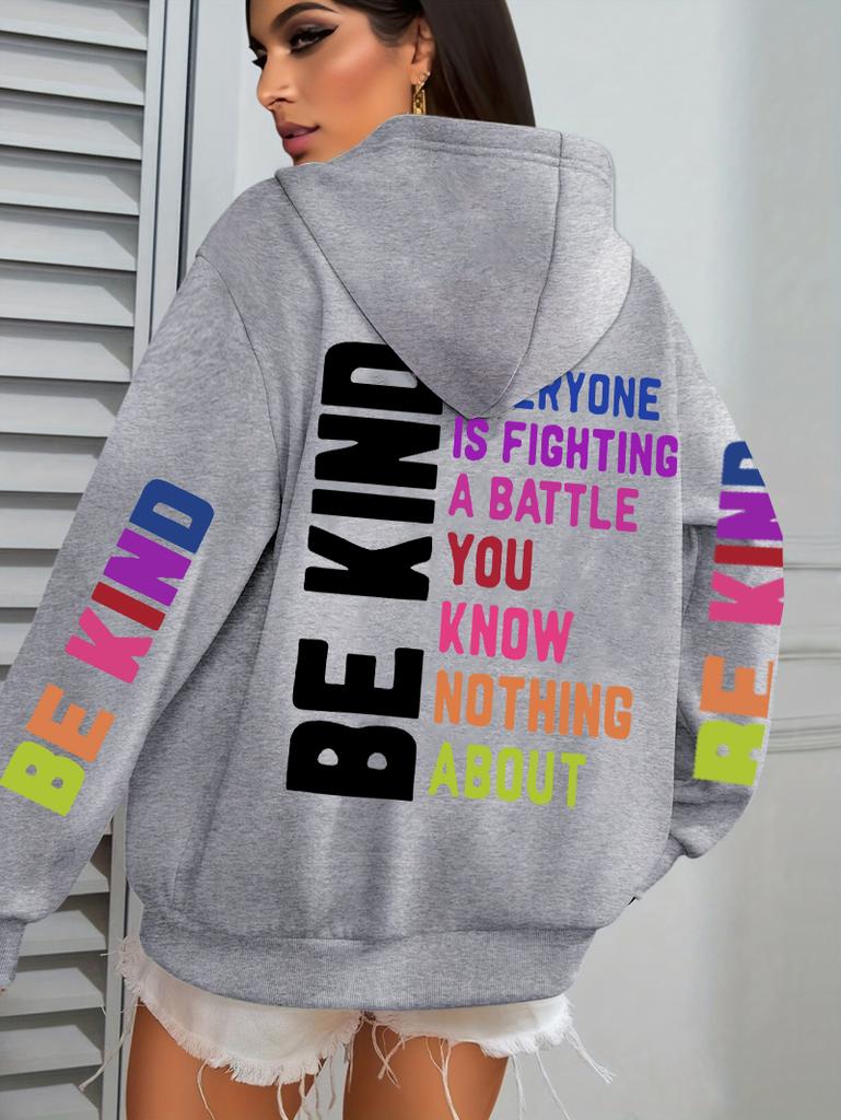 Be Kind-sudaderas con capucha para mujer estampado de letras forro polar cálido con capucha sudaderas holgadas