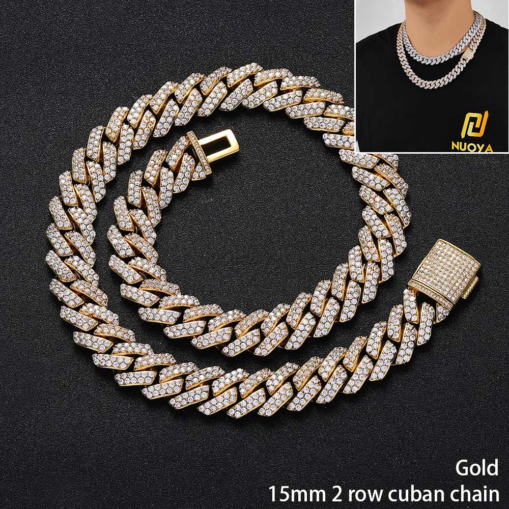 Hip Hop Jewelry 10/12/15/20mm Diamond Cuban Link Necklace for Men Silver Plated Miami Cuban Iced Out Cz Prong Cuban Link Chain