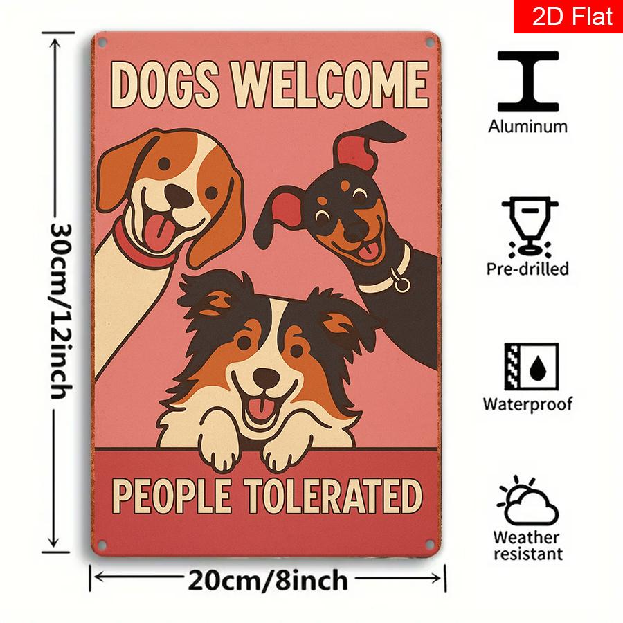 Vintage Metal Sign Welcome Dogs Tolerate Humans Rustic Farmhouse Wall Art for DoorPorch Funny Dog Gift for Pet Lovers