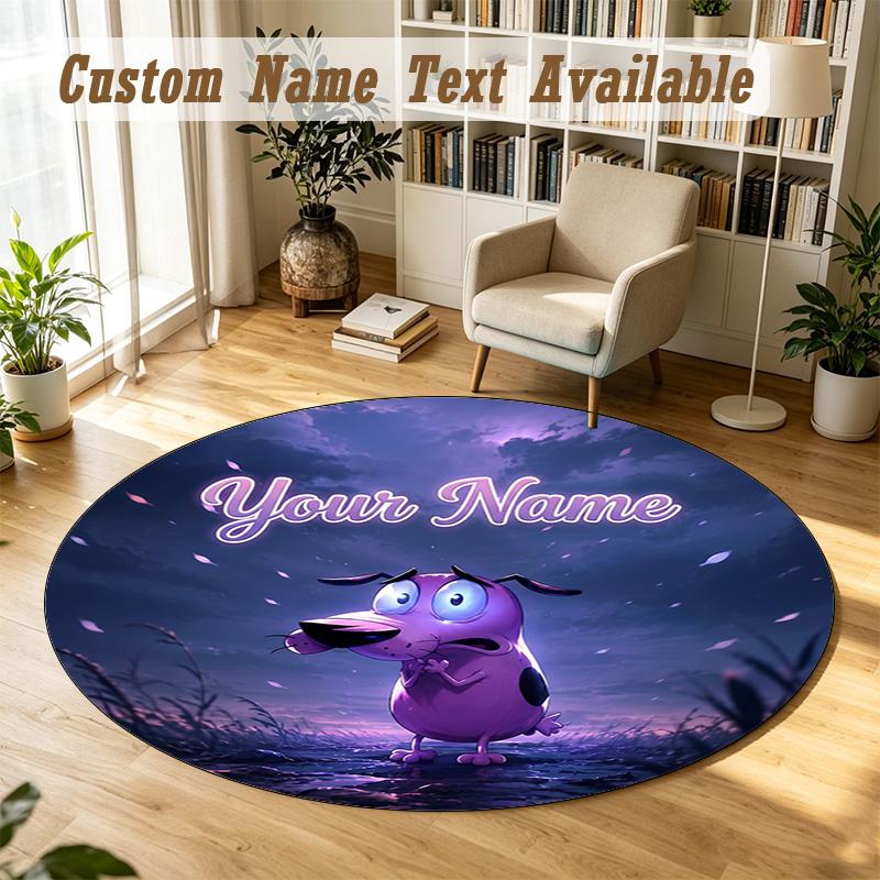 Courage the Cowardly Dog Personalized Round Rug Support Custom Name, Soft Home Decor Mat