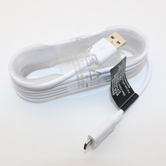 Couleur Blanche Longueur 100cm Câble De Chargeur Original Samsung, Cordon De Charge Rapide, Micro USB, 2A, Transfert De Données Po