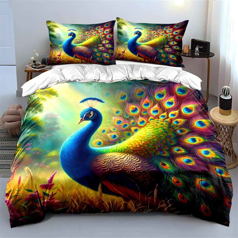 Radiant Peacock Elegance Unfolded Bedding sets Duvet covers Pillowcases(1* Duvet Cover 2* Pillowcases without duvet insert)