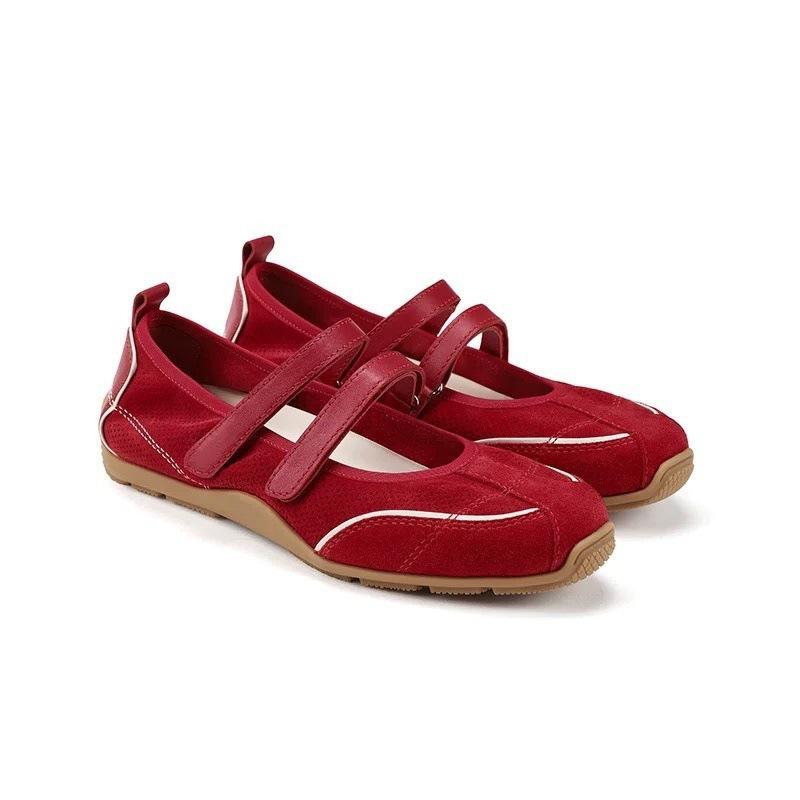 Ретро туфли-балетки с круглым носком, с двойными ремешками, с мелким вырезом, 2025, новые, темпераментные, универсальные, спортивные и повседневные, женские