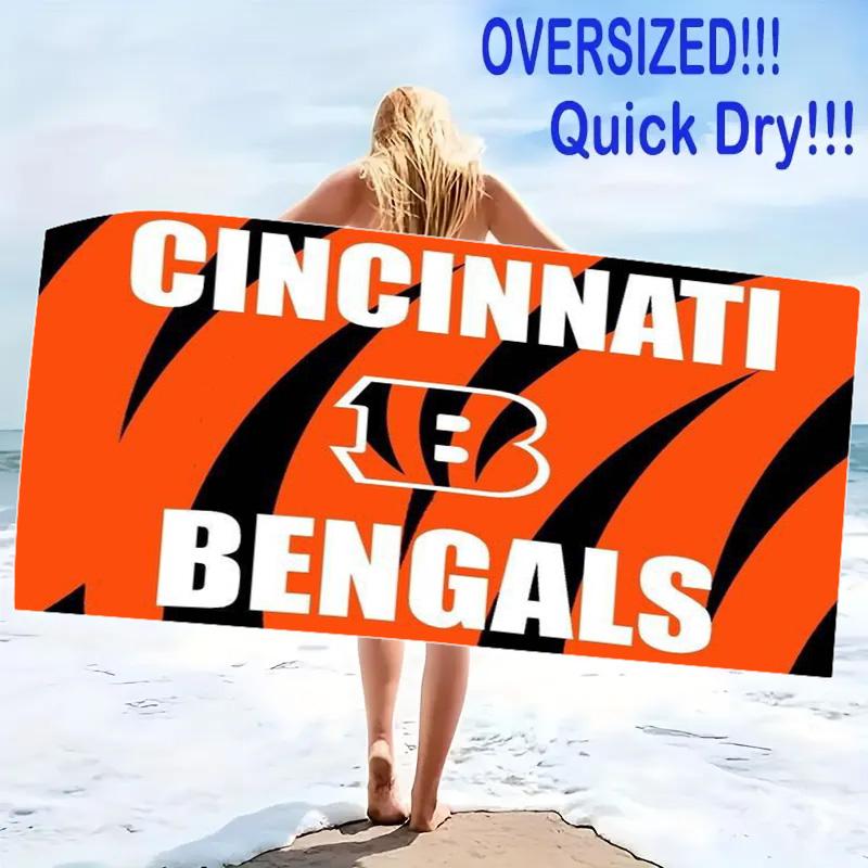 Cincinnati Bengals Print Beach Towel, Large Soft Quick Dry Towel for Beach Camping Swimming