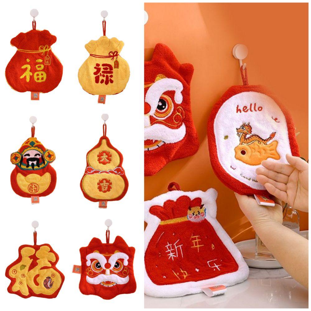 Cartoon Quick-drying Hand Towel Red Hanging Towels Creative Handkerchief Bathroom Kitchen