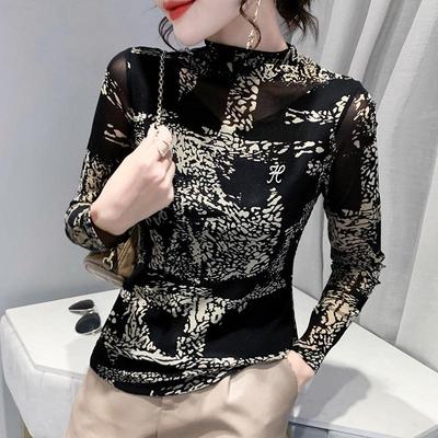 Европейский 2024 Осень/Зима Топ с длинным рукавом из сетки со стразами, приталенный