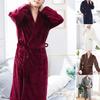 Autumn Winter Men Nightgown Flannel Pockets Lapel Solid Color Long Sleeve Robe Plus