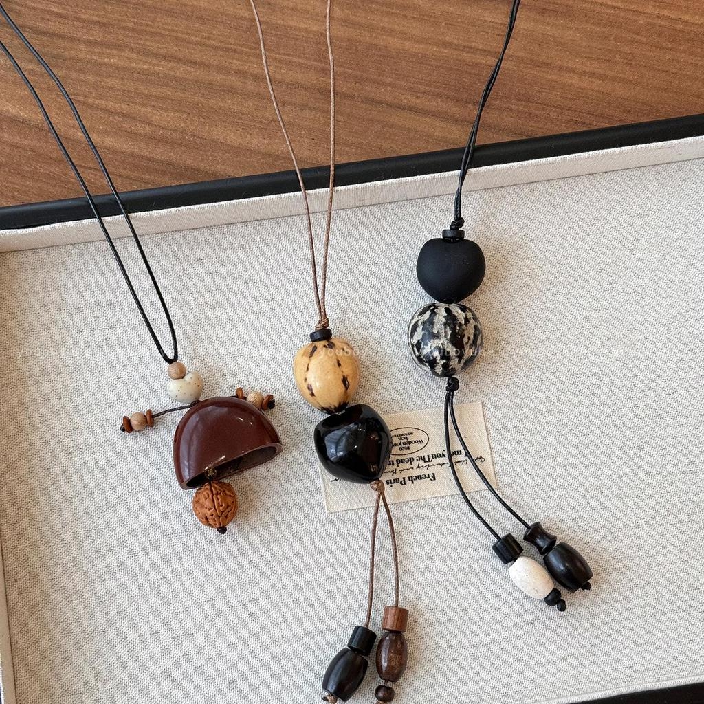 Новое ожерелье из бусин с кулоном в виде сердца в китайском стиле - Элегантная ретро длинная цепочка для свитера для женщин