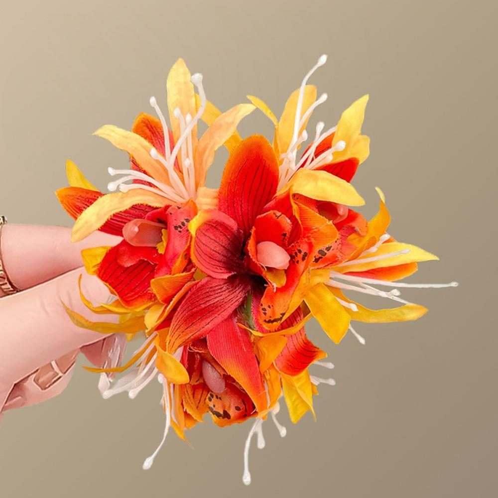 3D Flower Hair Clip Fabric Artificial Orchid Hair Clip For Weddings Parties and Daily Wear