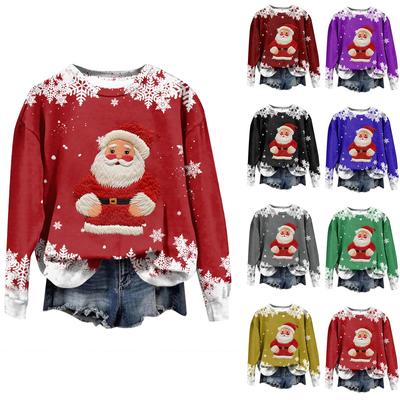 Женская модная рождественская принтованная толстовка с длинным рукавом и круглым вырезом