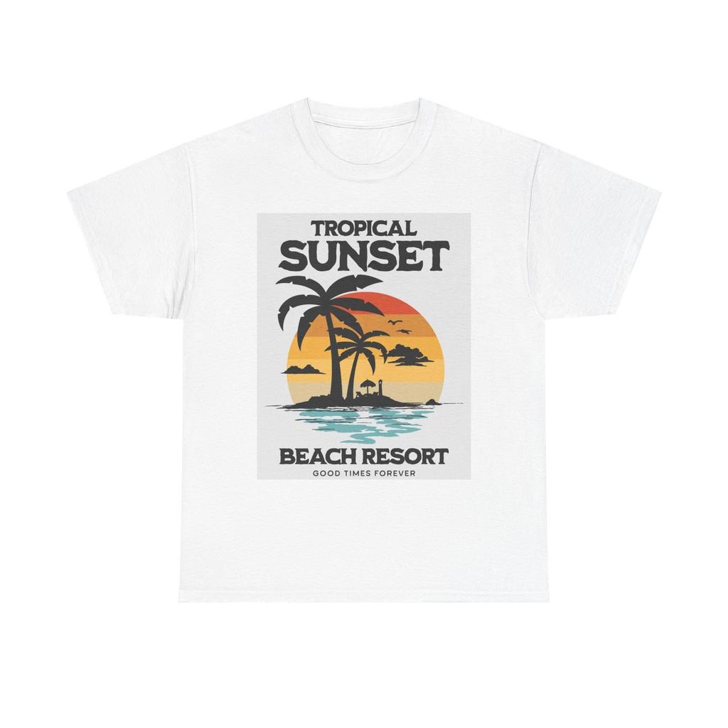 Tropical Beach Resort Graphic T Shirt Mens Womens Tees Top Unisex Heavy Cotton Tee