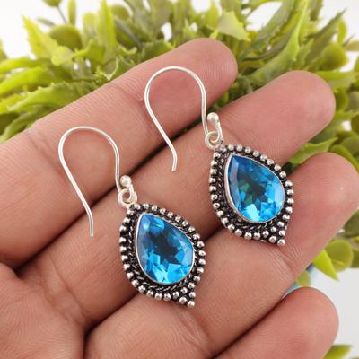 Серьги с голубым топазом Swiss Blue Topaz Gemstone Earring, 925 Solid Sterling Silver Earrings Jewelry Handmade Earrings, Silver Jewelry For Gift
