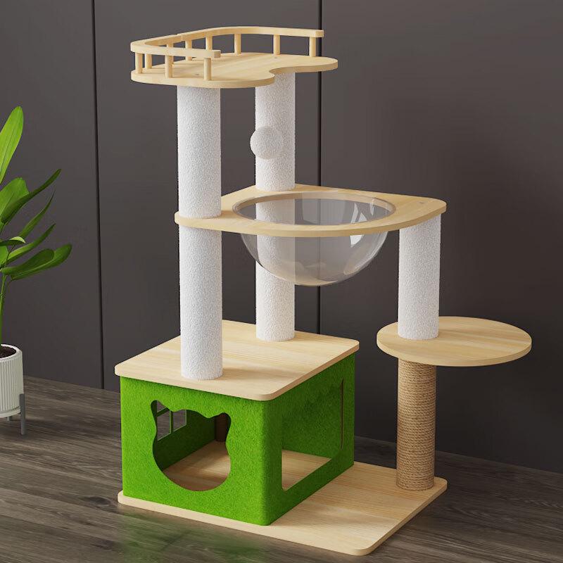 Solid Wood Multi-Level Cat Tree & Activity Center