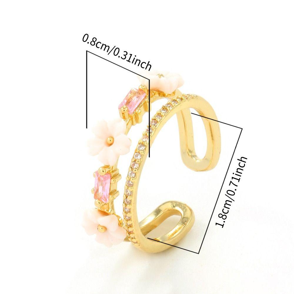 Unique Gold Color Flower Ring Exquisite Design Sparkling Inlaid Open-end Ring Sweet Crystal Zirconia Ring Vacation Accessories