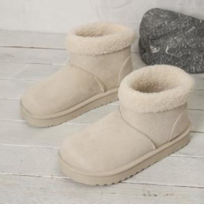 Зимние новые кожаные женские сноубутсы однотонные ретро универсальные с рукавами до щиколотки средней длины на толстом бархате теплые хлопковые туфли женские