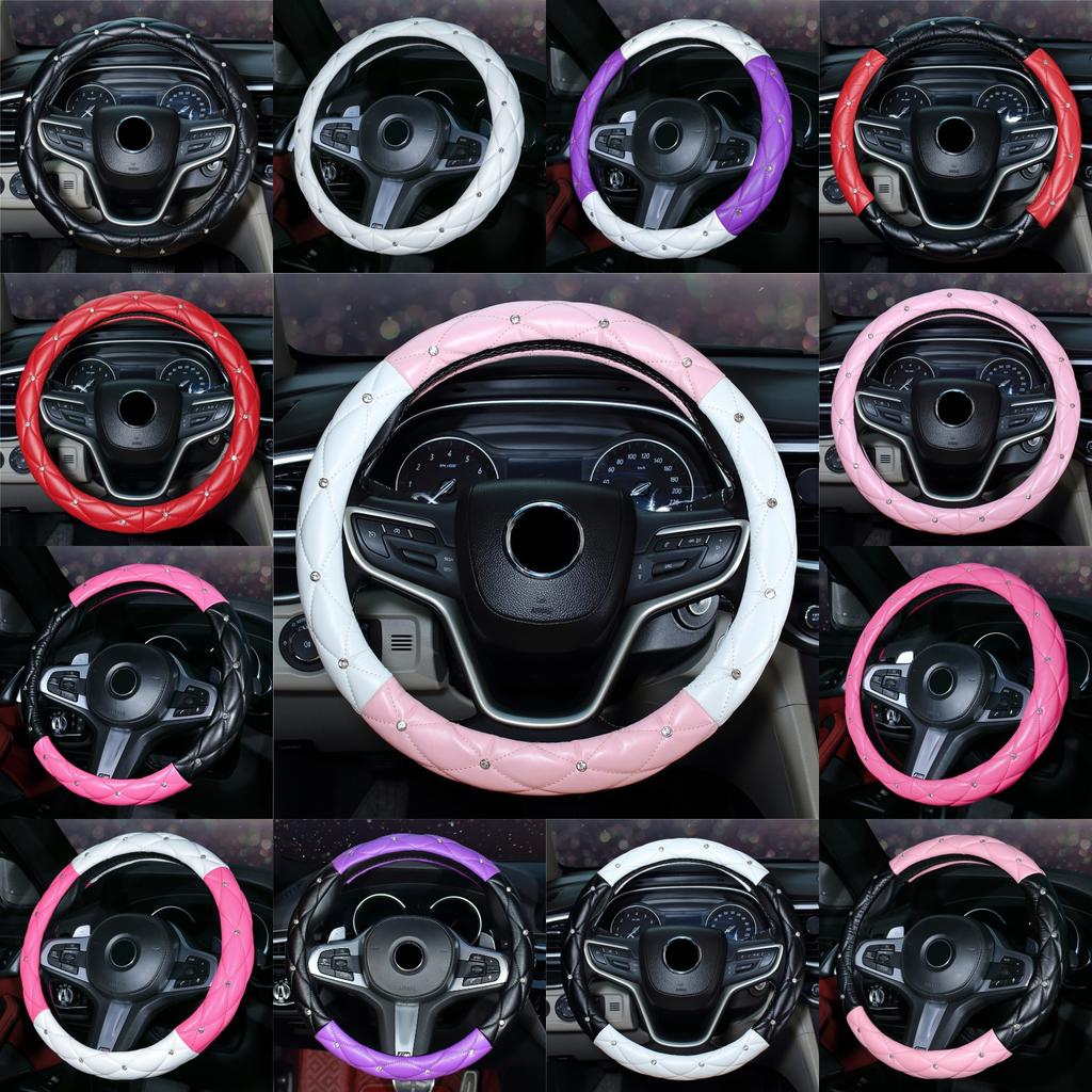 Мягкая кожаная вышитая стерео оплетка на руль автомобиля с внутренним кольцом подходит для 14,5-15 дюймов
