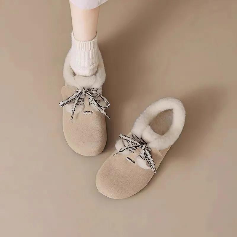 WTEMPO Хлопок Большой Размер Однотонные Мягкая Подошва Туфли с Бантом Женские Повседневные Осенне-Зимние Теплые Плюшевые Туфли-Слипоны