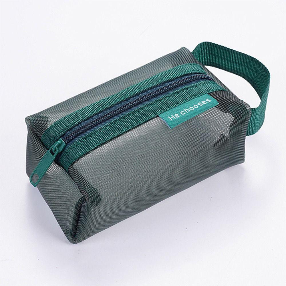 Retro Color Transparent Cosmetic Bag Zipper Toiletry Storage Bag Cute Mesh Makeup Bag Lady